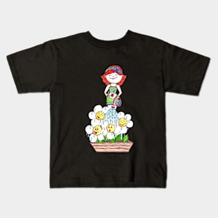 Girl Watering Flowers Kids T-Shirt